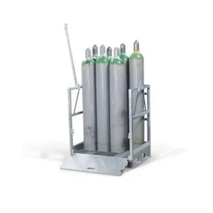 Gas cylinder storage pallet with ramp
