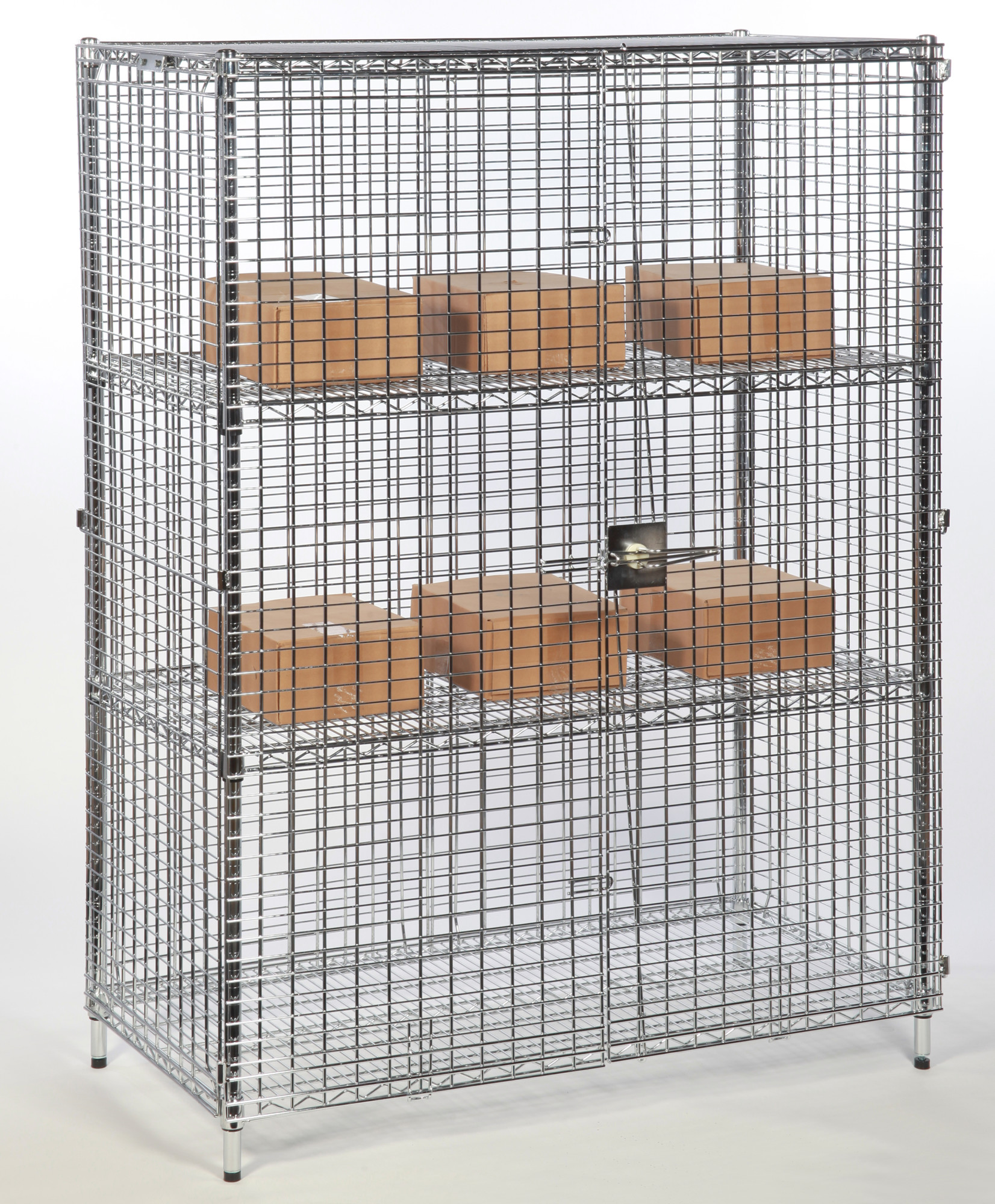 Mobile Chrome Mesh Security Cages - chrome shelving cage static