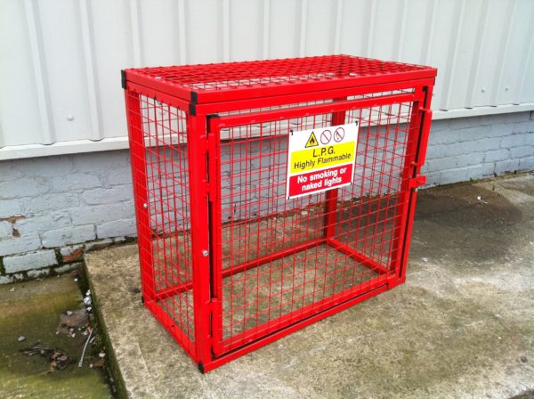 Gas Cylinder Cage with Mesh Base GC05 <br /> 3 x 19KG </br> H900 x W1000 x D500mm - gas cage 05 red scaled