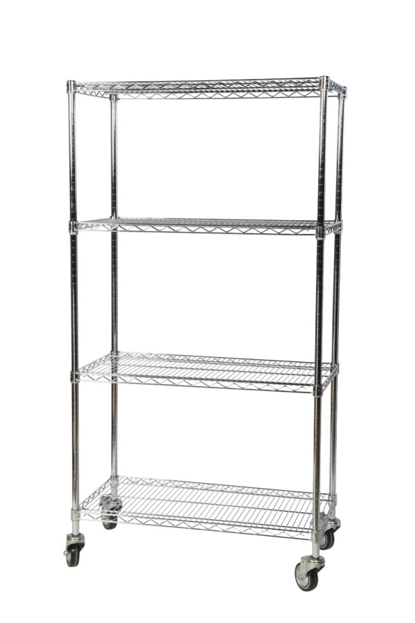 4 Shelf Mobile Rack - 4 tier mobile chrome wire scaled