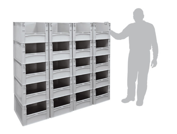 Euro Stacking Containers - Open End - BK OP6432 Grey Pick Wall x20 scaled